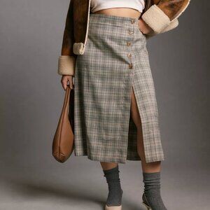 Anthropologie Porridge Button-Side Midi Skirt (Neutral Motif, Plus, 2X)